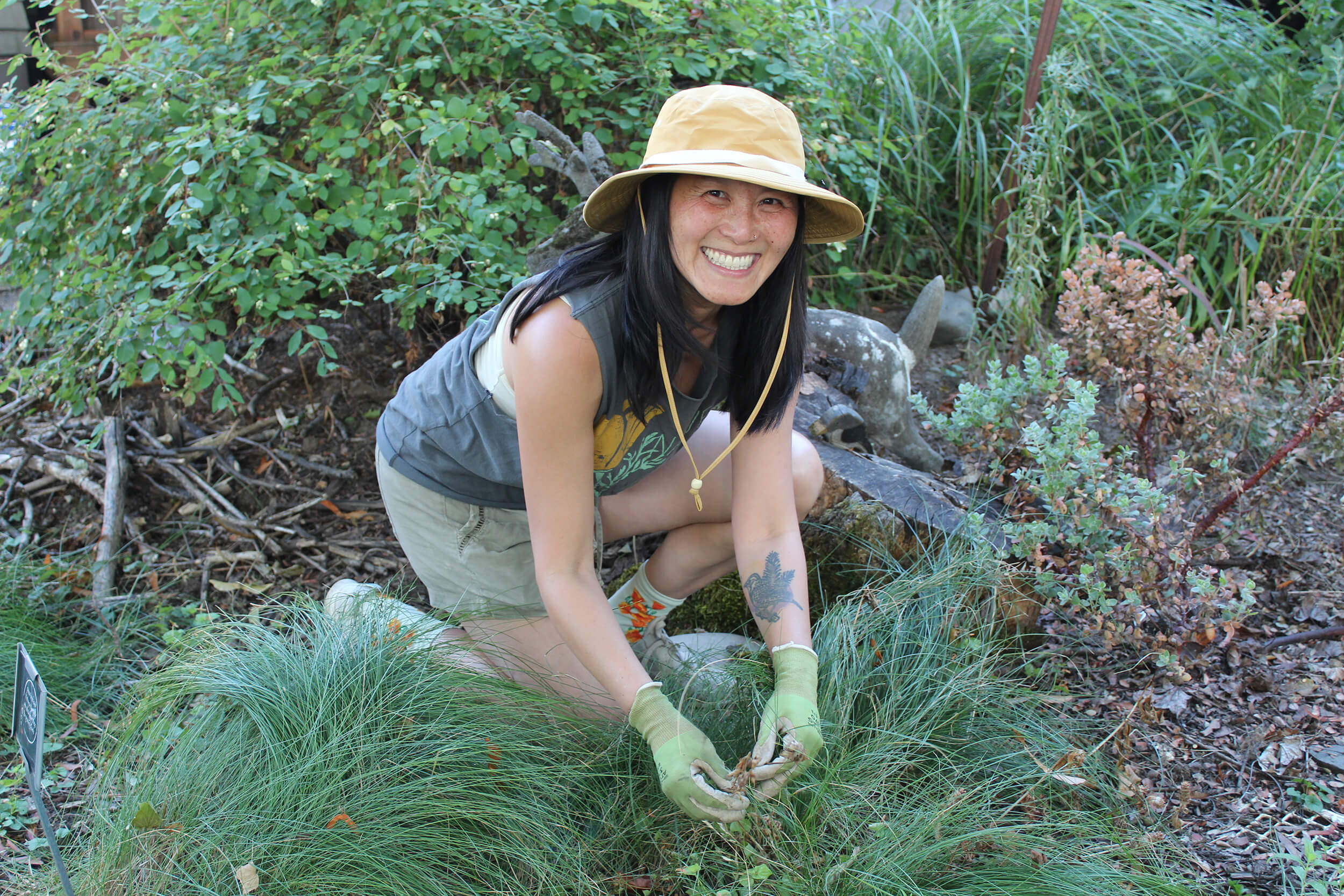 Technician working in a garden.